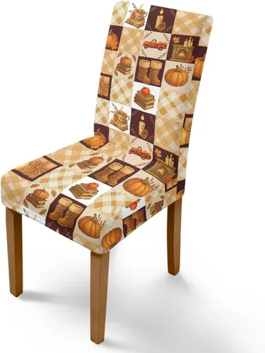 Miniatura 81 de Rnyleeg Thanksgiving Chair Covers for Living Room No Arms Turkey Pumpkin Stretch Dining Chair Covers Set of 6 Soft Washable Kitchen Chair Protector