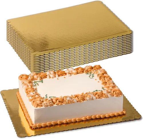 Miniatura 8 de Fit Meal Prep [Paquete de 20] Tableros para Pasteles Rectangulares de Cartón Dorado de 14x10 pulgadas, Cuarto de Hoja Desechables, Pizza, Postres