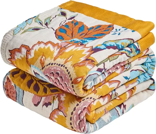 Miniatura 25 de MSGKV Manta de Tiro 100% Algodón para Cama Sofá Otoño 90''x 98'' Mantas de Muselina Súper Suaves Cálidas Colcha Bohemia Ligera Mantas Decorativas
