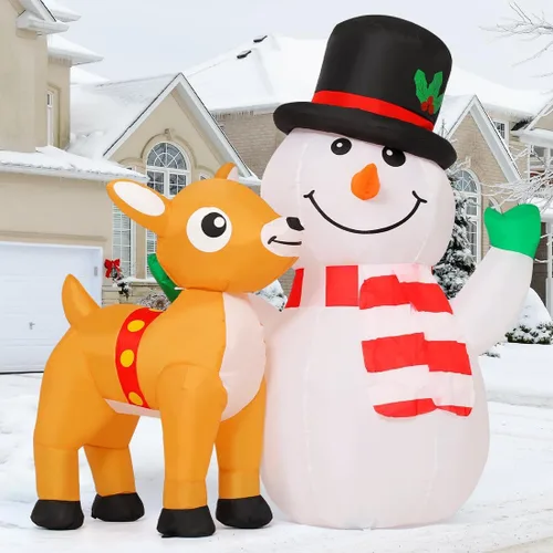 Miniatura 3 de COMIN Muñeco de nieve navideño inflable de 5.2 pies para decoraciones al aire libre, muñeco de nieve reno inflable con LEDs integradas