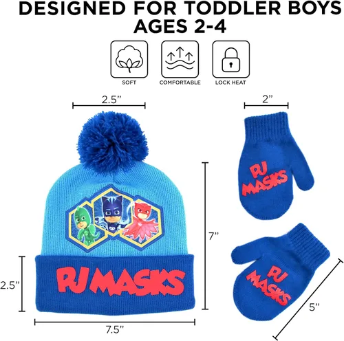 Miniatura 20 de PJ Masks Conjunto de gorro y mitones de invierno para niños, gorro para niños pequeños