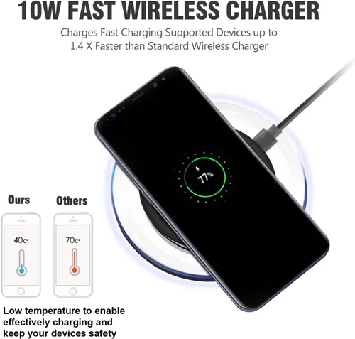 Miniatura 3 de Cargador inalámbrico, almohadilla de carga inalámbrica rápida de 10 W - Qi compatible con Samsung Galaxy S9/S9+/Note 8/S8/S8 Plus, iPhone Xs