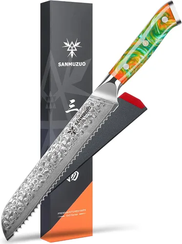 Miniatura 14 de Cuchillo Santoku de 7" - Cuchillo de chef japonés - Acero de Damasco martillado y mango de resina - Serie YAO