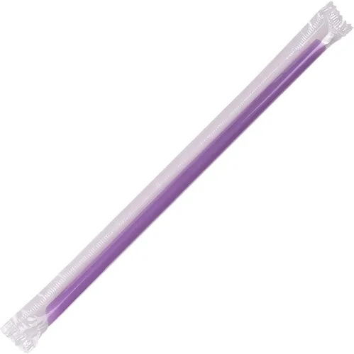 Miniatura 4 de Karat C9072 Pajitas gigantes de 7.75 pulgadas (0.315 in de diámetro), envueltas en polietileno, corte diagonal, morado sólido (caja de 5000)