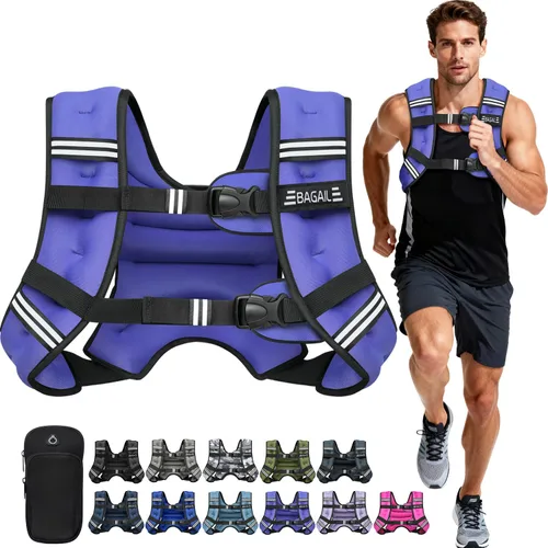 Miniatura 28 de BAGAIL Chaleco con peso de 5, 8, 10, 12, 15, 20, 25, 30 lbs, para caminar y perder peso, reflectante, con bolsa para teléfono, para mujeres y Negro