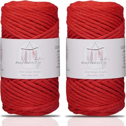 Miniatura 14 de Makromecity, Cordón de macramé de un solo hilo de 3 mm x 100 yardas (300 pies) Hilo de algodón rojo trenzado de 3 mm para arte y manualidades