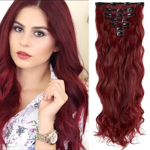 Miniatura 14 de OMGREAT Extensiones de cabello con clip, 4 piezas de 20 pulgadas, rizado de cabeza completa, extensiones de cabello sintético ondulado para mujer