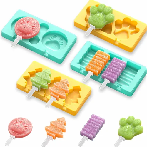 Moldes de paletas de dibujos animados para niños - Paquete de 4, moldes de paletas de helado de silicona de 10 cavidades de grado alimenticio, con