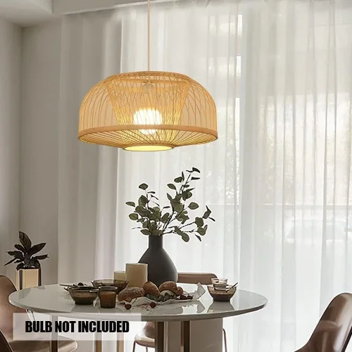 Miniatura 3 de Lámpara colgante de madera, funciona con pilas, lámpara colgante con bombilla regulable a distancia, sin cableado, sin cableado, fácil de instalar