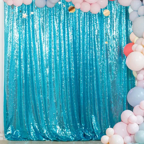Miniatura 62 de ShinyBeauty Cortinas de lentejuelas 2 paneles 2 pies x 8 pies verde iridescente, telón de fondo para fotomatón, fondo para graduaciones, baby