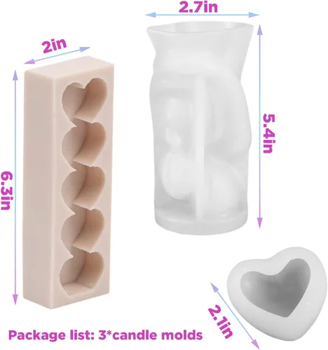 Miniatura 2 de 3 moldes de silicona para velas para el día de San Valentín, molde 3D romántico para amantes de los retratos, molde de corazón 3D y 5 cavidades