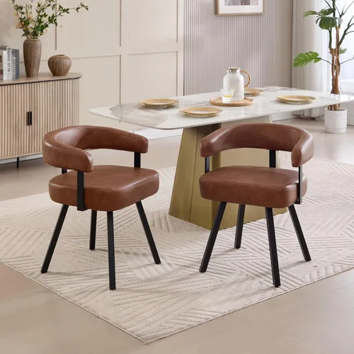 Miniatura 9 de DUOMAY Juego de 2 sillas de comedor de piel sintética, sillas de cocina curvadas con respaldo abierto con patas de metal, modernas sillas laterales