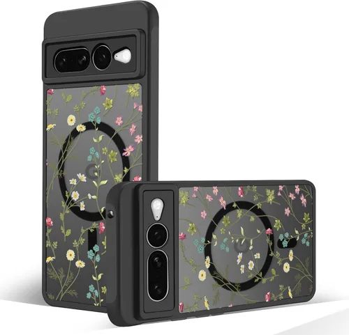 Miniatura 8 de Funda magnética para Google Pixel 10A [Compatible con MagSafe] Funda con patrón floral de flores negras para mujeres y niñas, con borde de TPU Rama