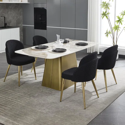 Miniatura 3 de Boucle - Juego de 2 sillas de comedor sin brazos, modernas sillas de cocina tapizadas con patas de metal dorado para cocina, comedor, color negro