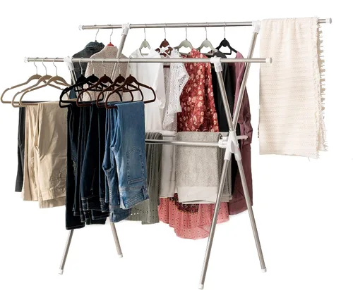 Miniatura 10 de IRIS USA Perchero portátil de doble barra ajustable con barra extensible y ruedas con bloqueo, ropa rodante, armario de doble barra, fácil