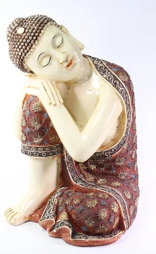 We pay your sales tax Feng Shui 14" grande envejecido rojo descansando meditando Buda estatuas tailandesas paz (G16525)