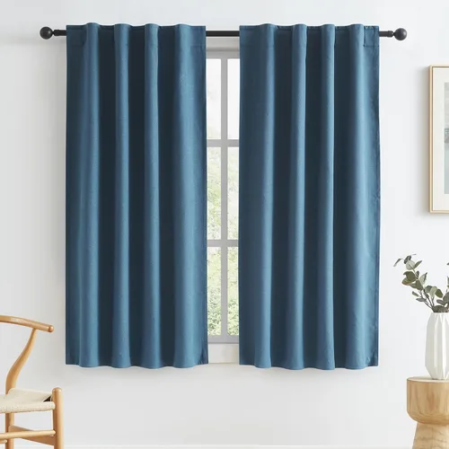 Miniatura 64 de Paneles de cortinas de ventana 100% opacas, con trabillas traseras, bolsillo para barra, gancho, cinturón, aspecto plisado, cortinas para sistema