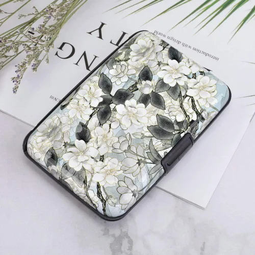 Miniatura 209 de ELFISH Mini cartera de aluminio RFID para tarjetas de crédito, funda de identificación de metal para hombres y mujeres, Happy Flower, Cartera Rfid