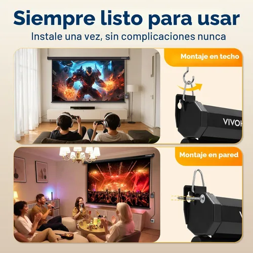 Miniatura 6 de VIVOHOME Pantalla de proyector motorizada 16:9 de 100 pulgadas con control remoto, pantalla de proyección eléctrica automática, pantalla de película