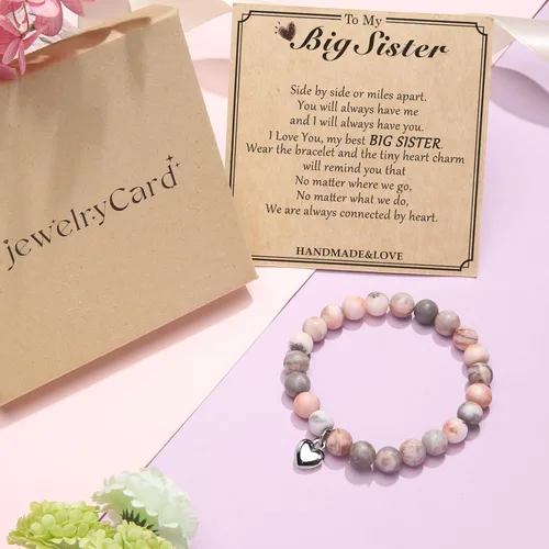 Miniatura 6 de Joyas y tarjetas de piedras naturales pulseras para hermana, regalos de cumpleaños para hermana, mejor amiga
