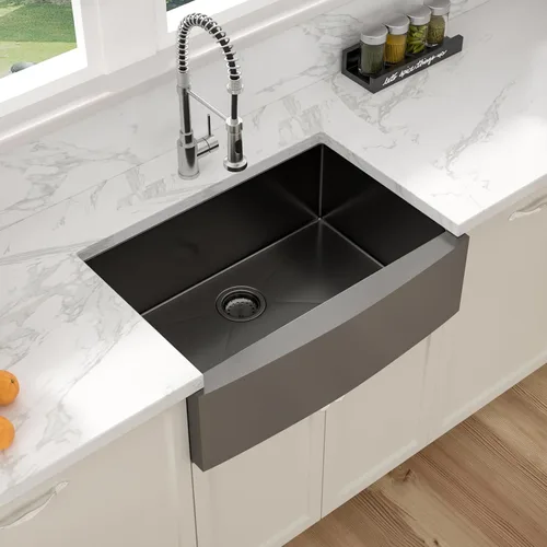 Miniatura 3 de Sarlai Fregadero negro de granja – Fregadero de cocina frontal con delantal de 30 pulgadas x 22 pulgadas, fregadero de cocina estilo casa de campo