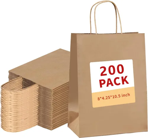 Miniatura 8 de vanhel 50 bolsas de regalo con asas, 8 x 4.25 x 10.5 pulgadas, bolsa de regalo, bolsas de papel marrón con asas a granel, para compras, fiesta