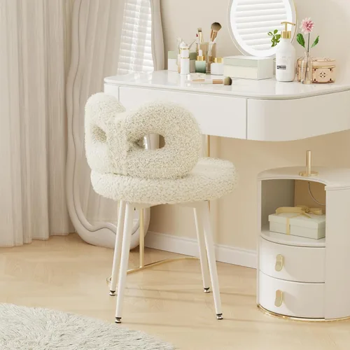 Miniatura 8 de ROOMTEC Silla de tocador giratoria con respaldo, silla de escritorio tapizada para niñas, tocador de maquillaje moderno para dormitorio, sala