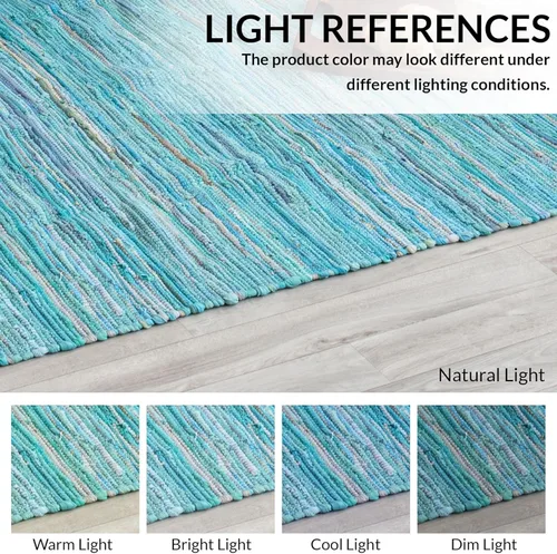 Miniatura 4 de HOMEMONDE Alfombra reversible de trapo de 2 x 6 pies, color verde azulado, de algodón suave, hecha a mano, estilo bohemio, decoración del hogar