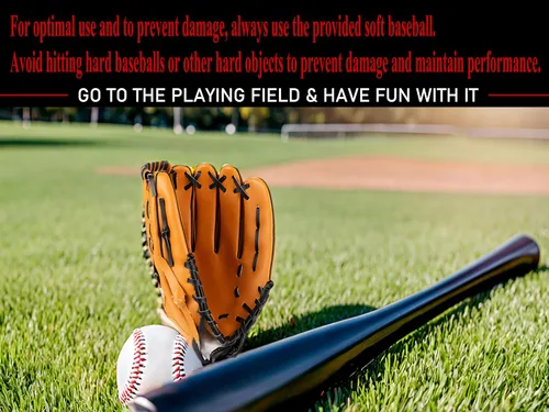 Miniatura 3 de Juego de bate de sóftbol y béisbol con guante y pelotas - Bate de aluminio de 25 pulgadas/63 cm para juegos de recogida y práctica de bateo Negro