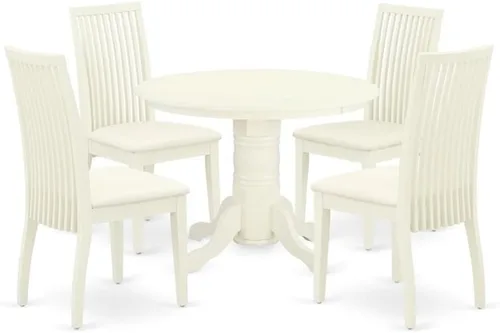 Miniatura 8 de East West Furniture SHIP3-LWH-W - Juego de comedor de 3 piezas para espacios pequeños que contiene una mesa de cocina redonda con pedestal y 2