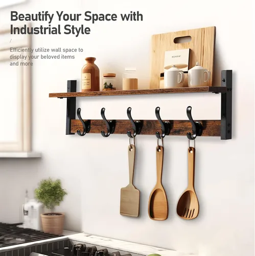 Miniatura 5 de Tatub Perchero rústico de 29 pulgadas con estante, ganchos de pared de entrada con estante, perchas para baño, sala de estar, dormitorio
