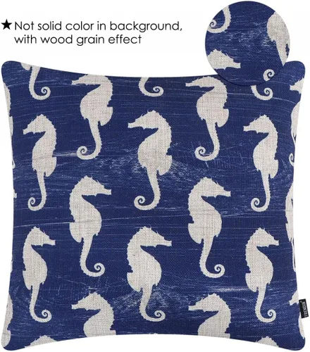 Miniatura 4 de TRENDIN Funda de almohada decorativa de caballito de mar de 18 x 18 pulgadas para sofá, decoración náutica, cuadrada, de lino, funda de cojín
