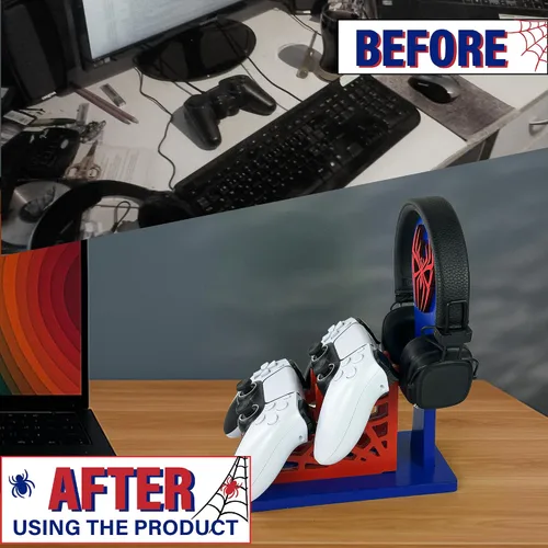 Miniatura 4 de Regalo de jugador para hombres, adolescentes y niños, organizador de controlador de madera con soporte para auriculares y soporte para controlador