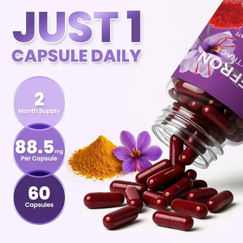 Miniatura 7 de Cápsulas de suplemento de azafrán – 88.5 mg de extracto de azafrán puro para el equilibrio del estado de ánimo, estado de ánimo elevado, visión