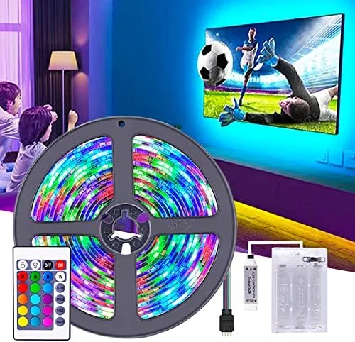 Miniatura 3 de Tira de luces LED alimentadas por batería con control remoto de 24 teclas, tira de luz de fondo de TV para interiores y exteriores