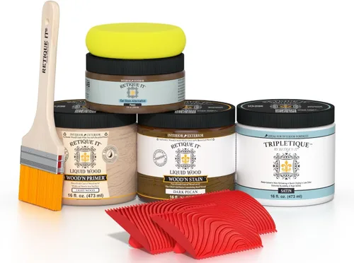 Miniatura 101 de Retique It Kit multiusos con acabado de madera - GO Beyond de madera falsa con imprimación a base de madera líquida pintable y tinte de gel - 60