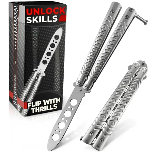 Miniatura 12 de Rainbow - Cuchillo de mariposa de práctica de 8.2 pulgadas con hoja embotada, cuchillo de mariposa de entrenamiento de metal con asas fuertes