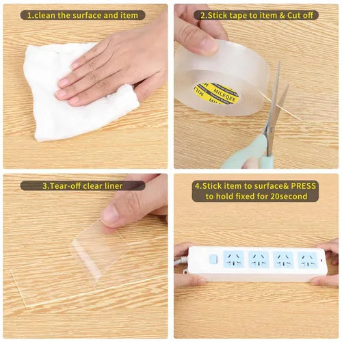 Miniatura 4 de Cinta de doble cara resistente, cinta de montaje transparente, tiras adhesivas fuertes, cinta transparente reutilizable para decoración del hogar