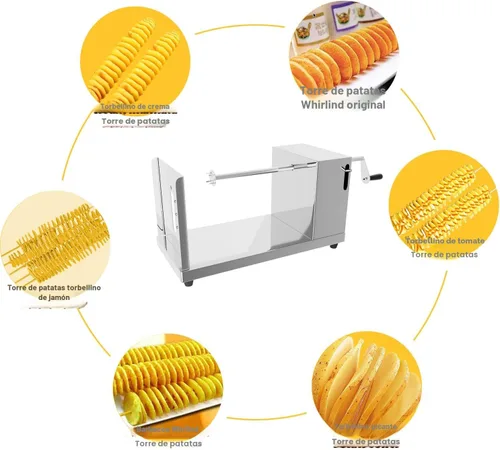 Miniatura 4 de Cortador de papas en espiral, cortador de papas fritas, cortador manual de papas rizadas de acero inoxidable, papas fritas rizadas, pepinos