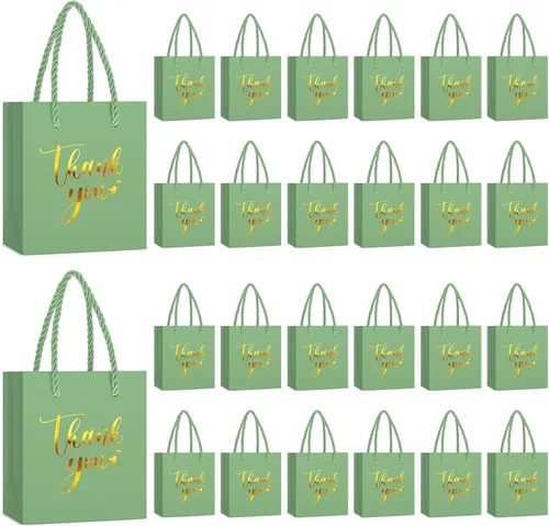 Miniatura 10 de Honoson - 60 mini bolsas de regalo de agradecimiento con asa a granel de 4 x 2.75 x 4.5 pulgadas, pequeña bolsa de papel de aluminio para envolver