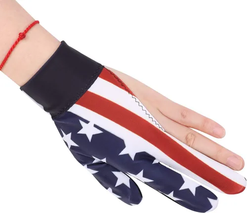 Miniatura 2 de Guante de billar para mano izquierda, 3 dedos, guantes elásticos para piscina, tiradores Carom Snooker Cue Game Sport Show Glove National flag