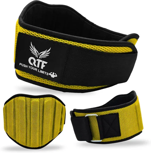 Miniatura 12 de QTF Cinturón de neopreno para levantamiento de pesas, ajustable de 6 pulgadas, soporte de gimnasio para estabilidad y apoyo lumbar, cinturón