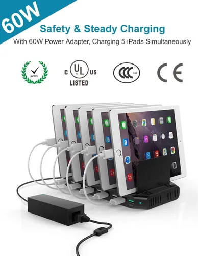 Miniatura 3 de Unitek Estación de carga rápida con carga rápida 3.0, estación de carga múltiple USB para múltiples dispositivos, iPhone, iPad, tableta, Kindle