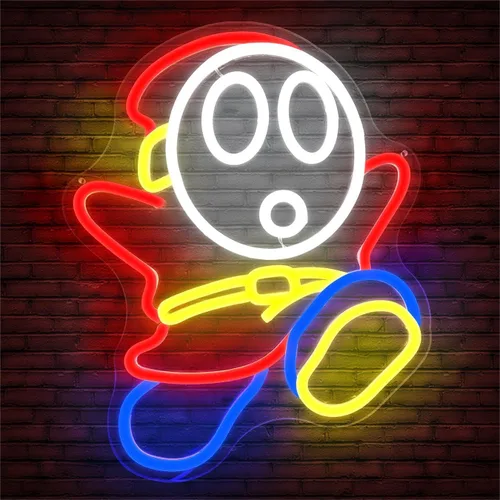 Shy Guy - Letrero de neón regulable con luces LED para decoración de pared, videojuegos, para dormitorio, sala de juegos, cueva de hombre,