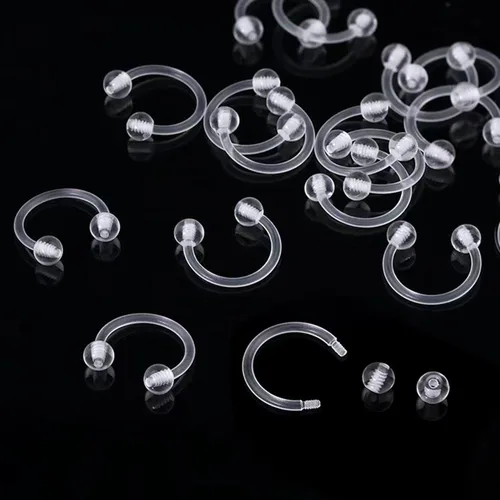 Miniatura 6 de Retenedores de oreja de aro de plástico unisex antialérgicos, anillos de nariz transparentes con dorso de bola de tornillo, para orejas sensibles