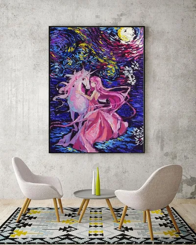 Miniatura 2 de Uhomate Decoración de pared de unicornio El último unicornio Vincent Van Gogh Noche estrellada pósteres para el hogar, lienzo para decoración
