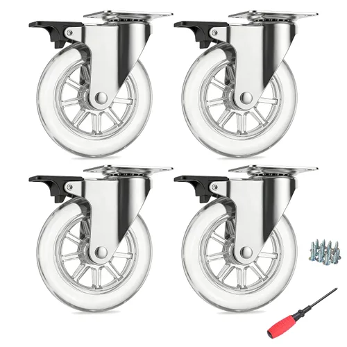 Miniatura 9 de Juego de 4 ruedas giratorias para muebles, ruedas giratorias de poliuretano transparente de 2 pulgadas resistentes de 500 libras con placa de 360