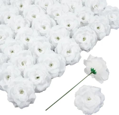 Miniatura 12 de Flores artificiales de rosas, 50 unidades de rosas plateadas a granel con tallo, cabeza de flor falsa de rosa de seda de 3 pulgadas para bodas, Plata