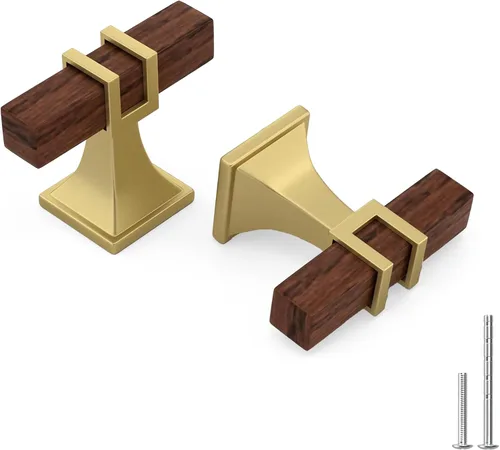 Miniatura 31 de Haliwu Paquete de 5 tiradores de gabinete con barra en T negra y dorada de 3 pulgadas, tiradores de puerta para armarios de cocina, manijas de zinc
