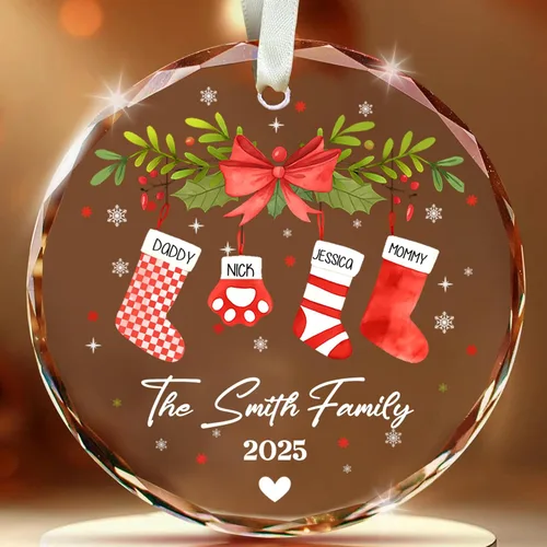 Miniatura 40 de Adorno de cristal con foto personalizada 2026 – Adorno de Navidad familiar personalizado, nombre personalizado, foto, fecha, recuerdo del día